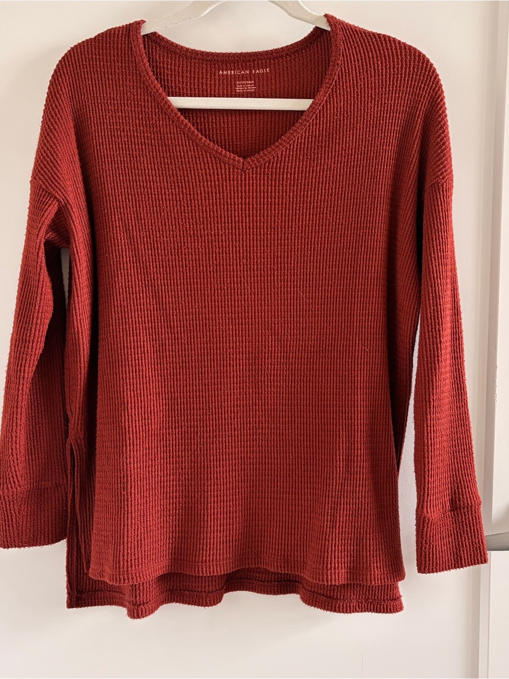 American Eagle Cozy V-Neck Waffle Knit Top